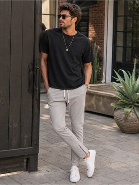 KDNK Grey Tapered Jogger Pants Drawstring Waist Size 32